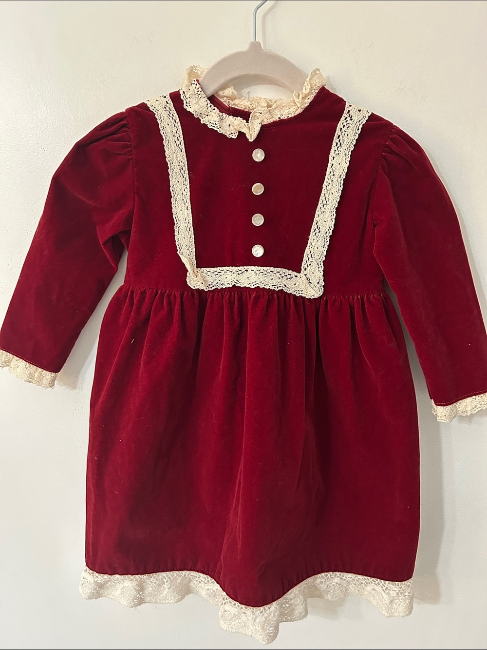 Vintage Montgomery Ward Girls Red Velvet Dress with Lace Trim Size 3T Holiday